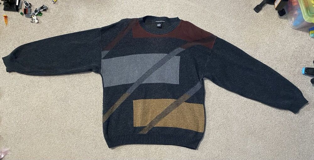 Vintage 90s Consensus Sportswear Colorblock Geometric Knit Sweater Size L
